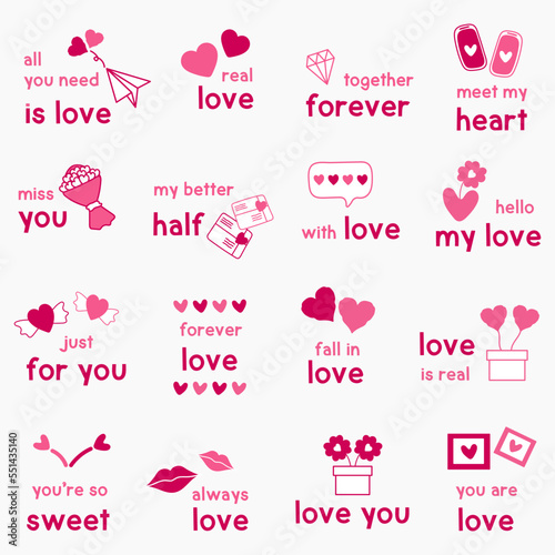 Set of Happy Valentines day typography for greeting cards, gifts, stickers and more.