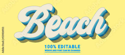 Beach 3d editable text effect vector template