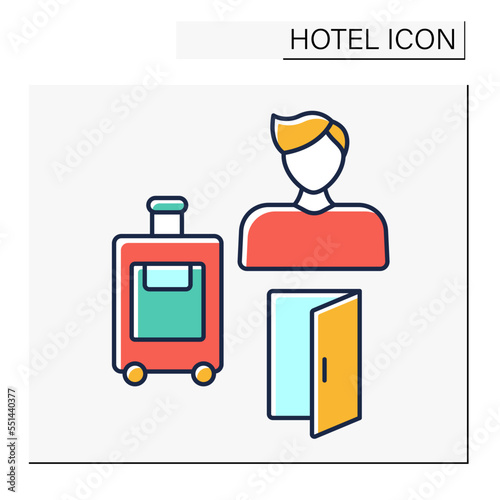 Guest color icon. Person whose name and data registered on registry maintained by hotel. Guests have room in building. Hotel concept. Isolated vector illustration photo