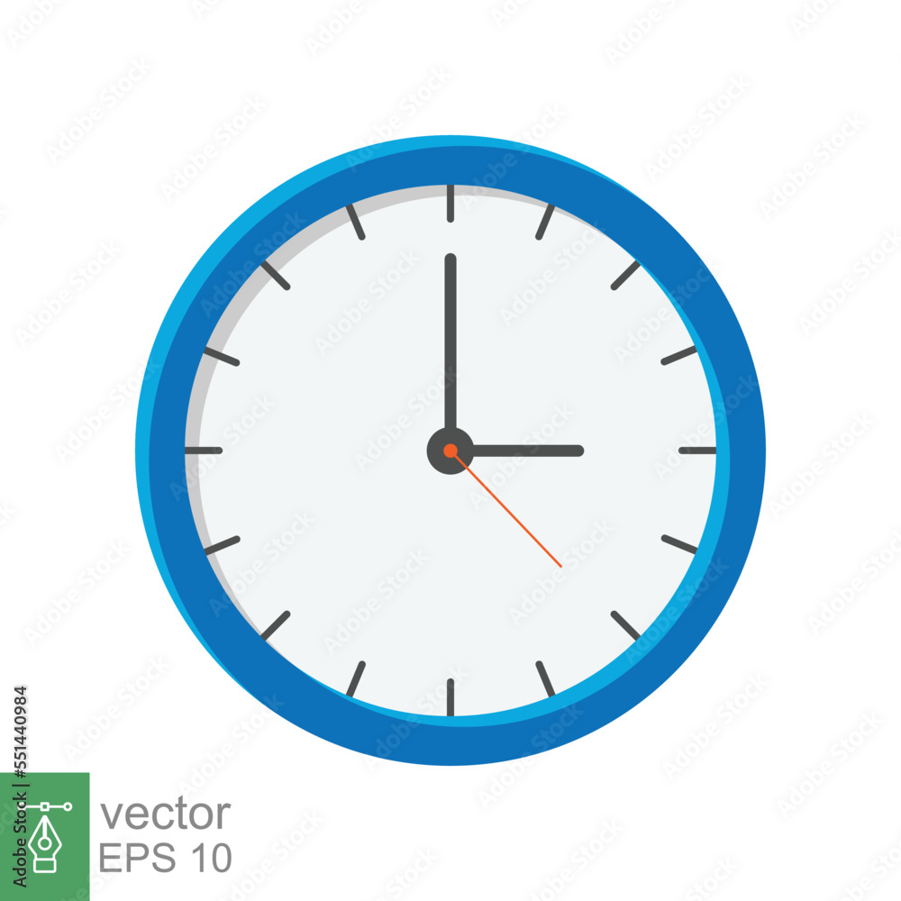 Analog clock flat icon. Time management symbol, chronometer with hour, minute and second arrow. Simple vector illustration isolated on white background. EPS 10. Analog clock flat icon. Time management symbol, chronometer with hour, minute and second arrow. Simple vector illustration isolated on white background. EPS 10.