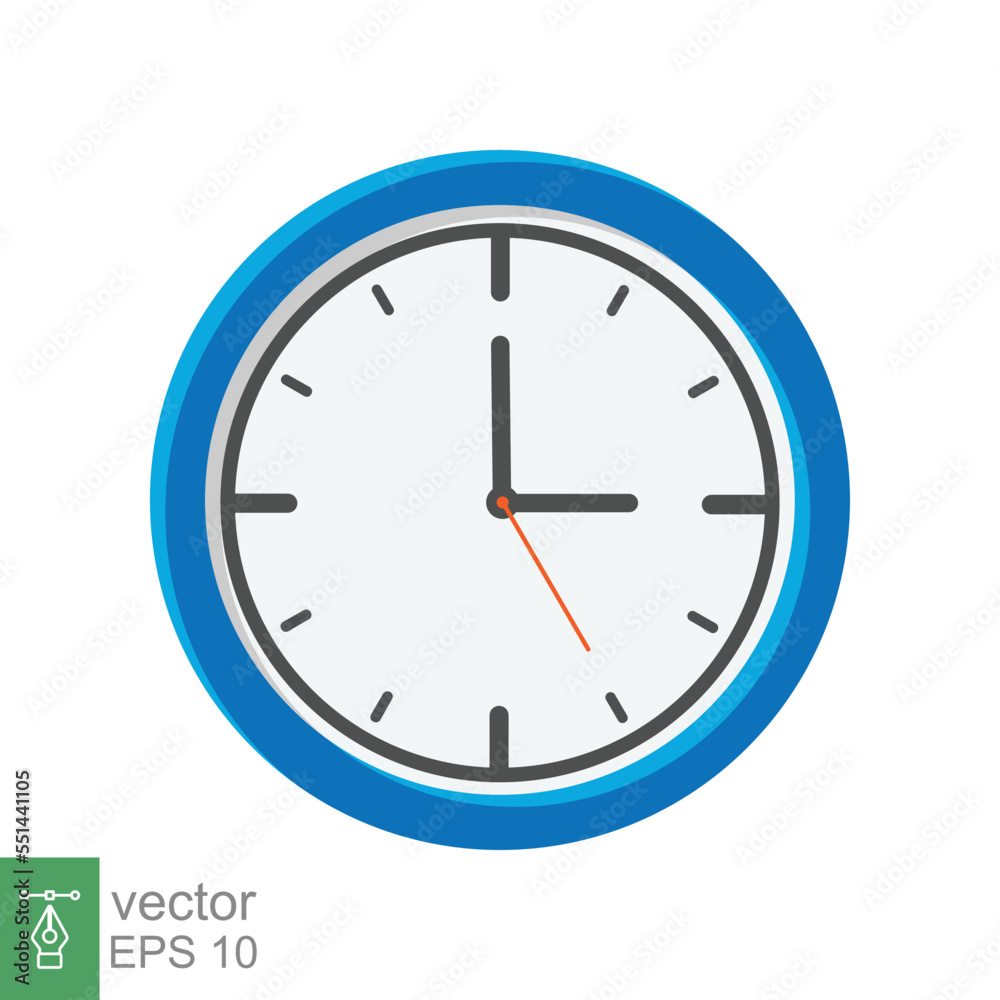 Analog clock flat icon. Time management symbol, chronometer with hour, minute and second arrow. Simple vector illustration isolated on white background. EPS 10. Analog clock flat icon. Time management symbol, chronometer with hour, minute and second arrow. Simple vector illustration isolated on white background. EPS 10.