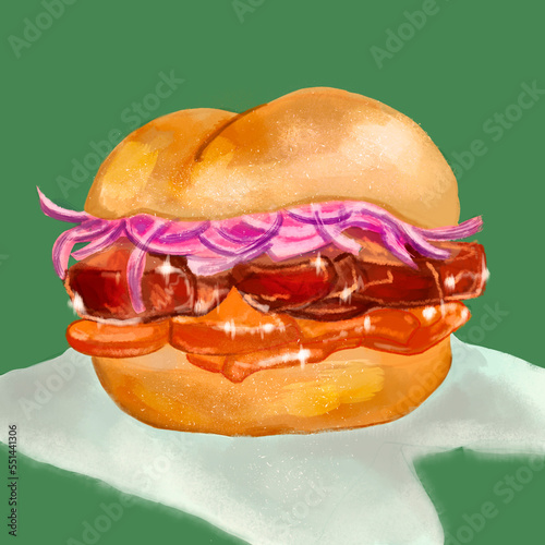 pan con chicharron peruvian sandwich illustration