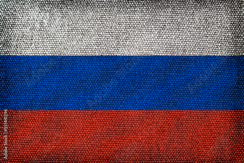 Flag of the Russian Federation with a coarse fabric texture.