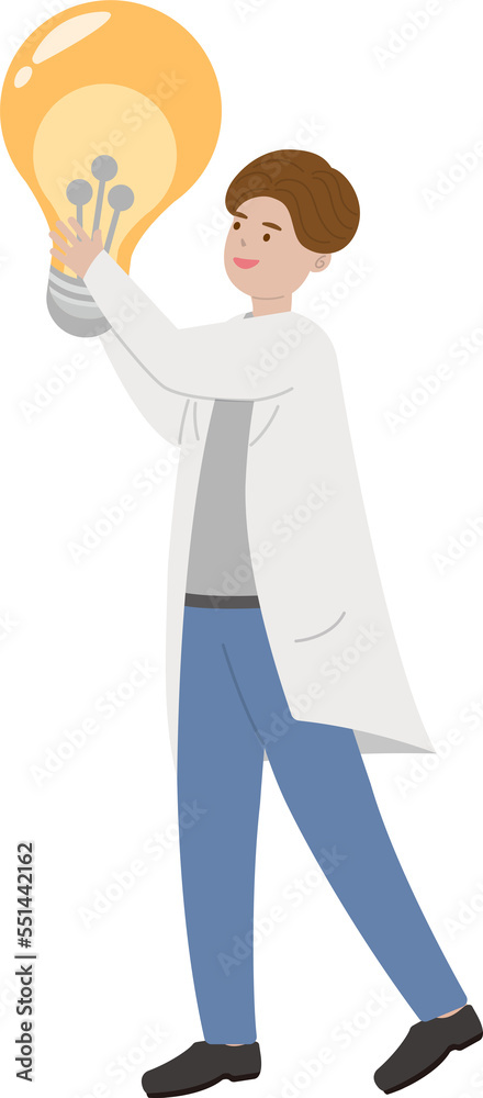 Male paramedic medical worker holding light bulb, cartoon comic vector character