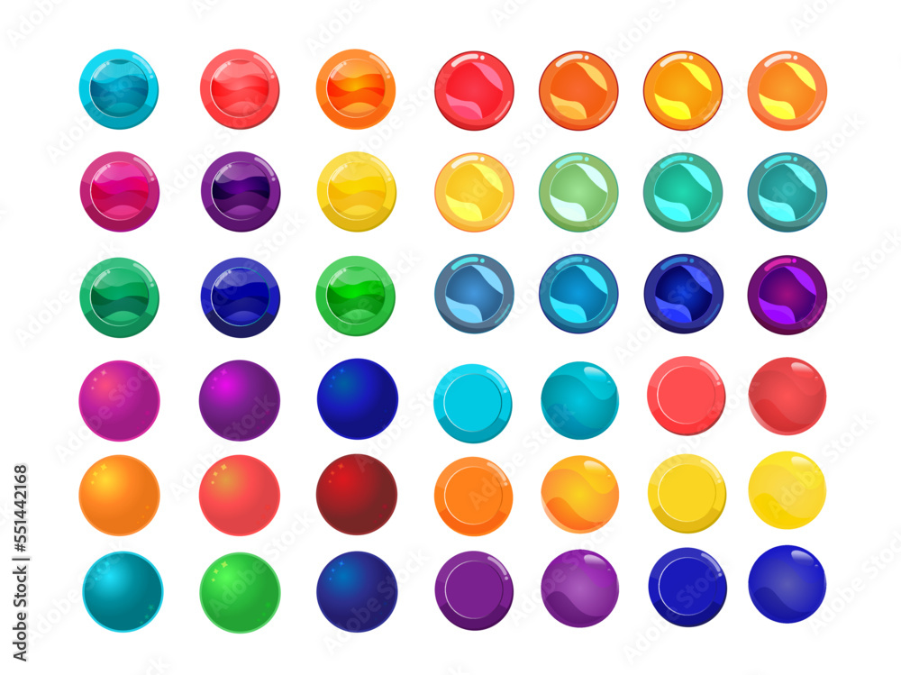 Big collection of colorful circle round buttons for games