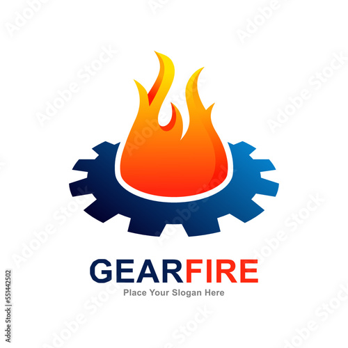 Gear fire logo vector template. Suitable for business, industrial and fire symbol