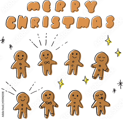 表情豊かなジンジャーブレッドマンとフォントのクリスマスセット　クッキー