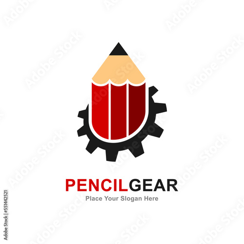 Pencil gear vector logo template. Suitable for business, education and industry