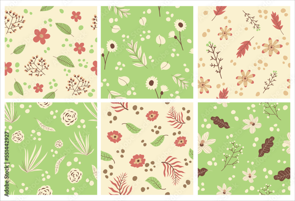 Pattern decoration design set with flowers plant