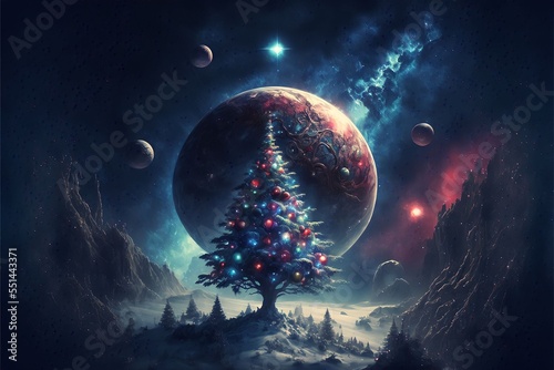 Cosmic Christmas alien planet in space