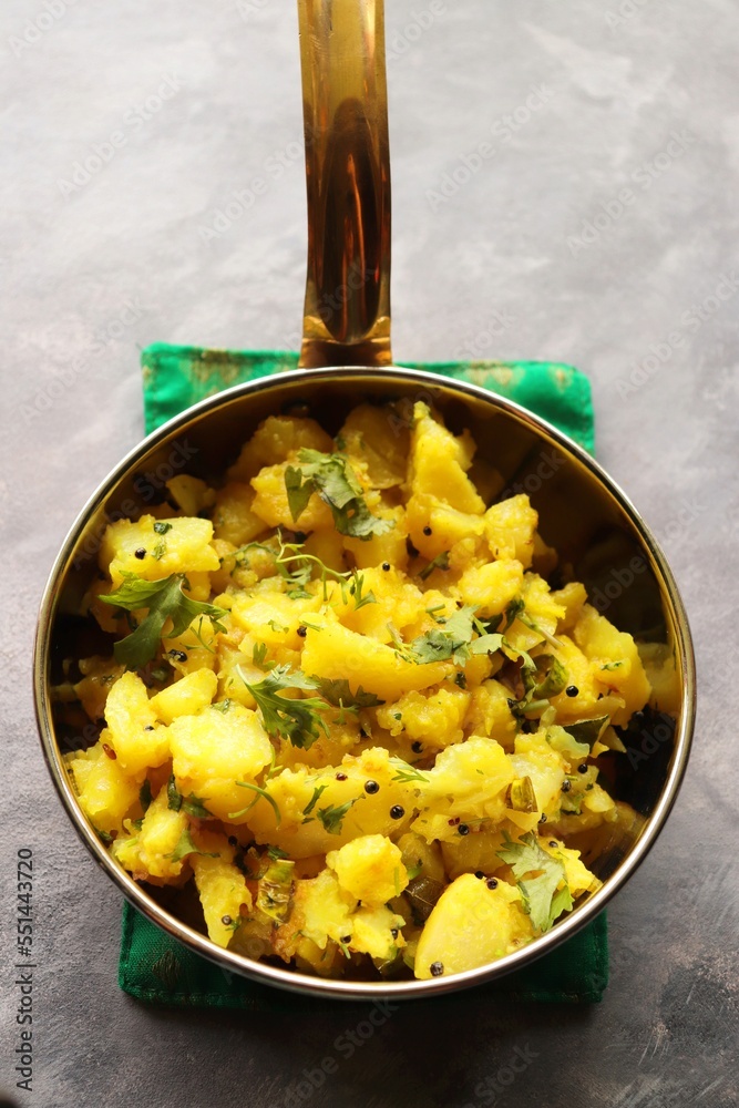 Indian boiled mashed potatoes curry or sabzi. Alu ki sukhi sabzi. Also