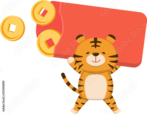 Fototapeta Naklejka Na Ścianę i Meble -  Cute tiger with red envelope, money element for Chinese New Year