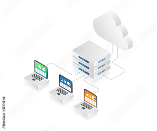 Isometric flat illustration of cloud analyst network concept