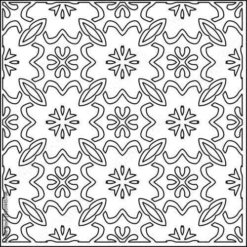 Vector lace texture, curly line ornament, black and white pattern.