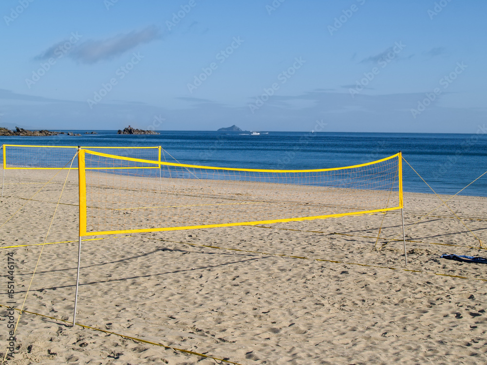 Yellow beach volley-ball nets on Mount Maunganui Main Beach Yellow beach volley-ball nets on Mount Maunganui Main Beach