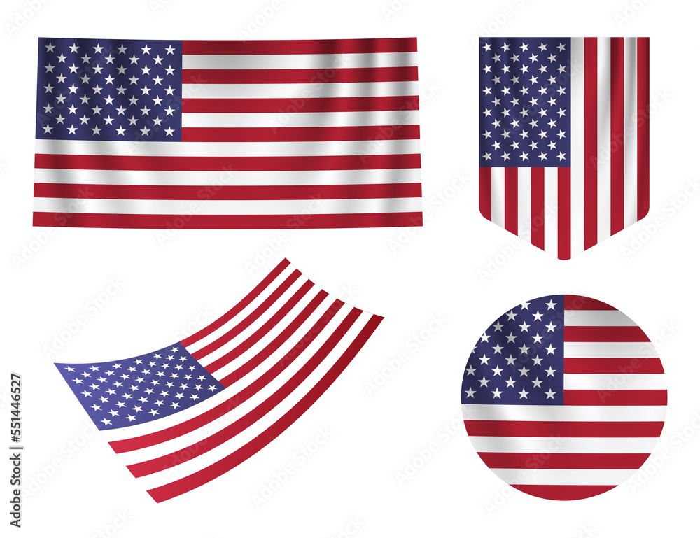 American flag icon set transparent. Flag of USA. American flag icon set transparent. Flag of USA.