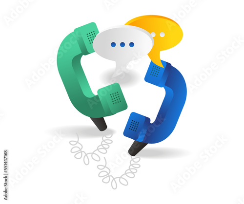 Isometric flat 3d concept illustration of communication by phone