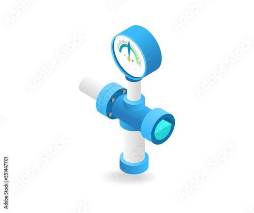Flat isometric illustration of pipeline water pressure spido concept