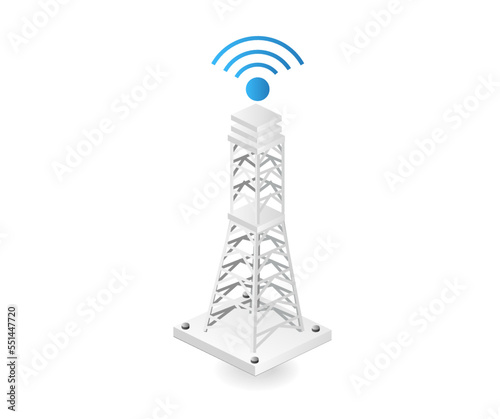 Flat isometric illustration of network wifi transmitter concept