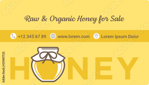 Raw and organic honey for sale, business card