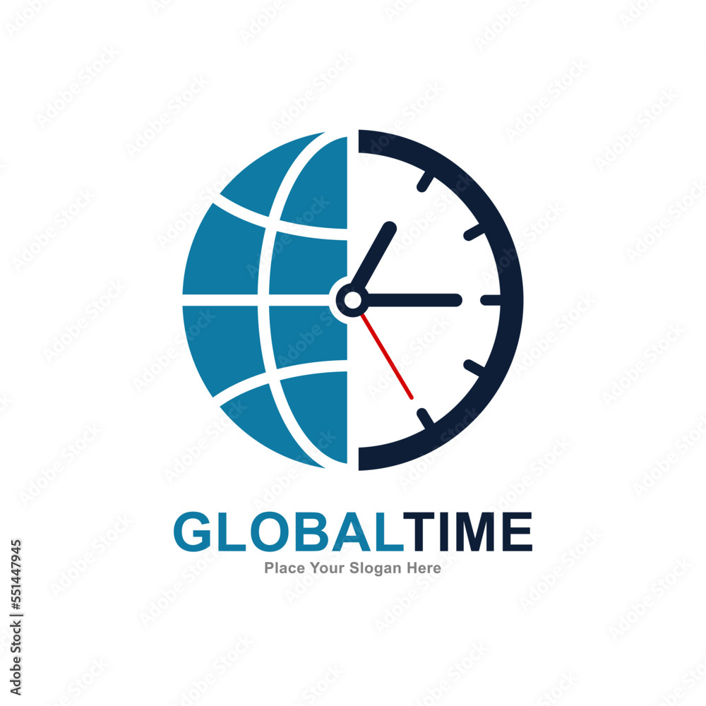 Global time logo vector template. Suitable for business, web, technology and current time symbol