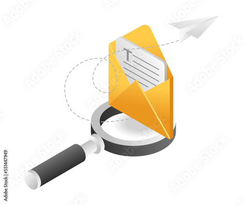 Flat 3d isometric illustration seo email marketing strategy technology concept