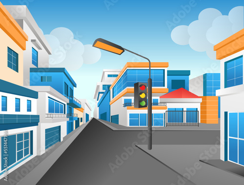 Flat concept 3d isometric illustration background perspective corner junction of modern city street