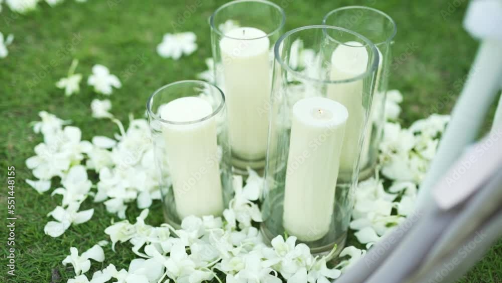 Candlelight white glasses bright decoration marriage anniversary.