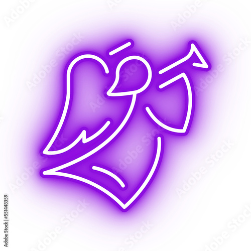 Neon purple angel icon, flying angle on transparent background photo