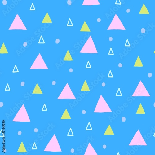 Geometric seamless pattern. Repeated triangle texture on blue background