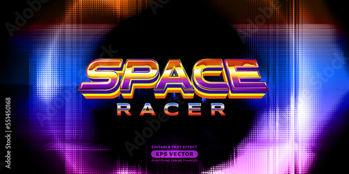 Space racer editable text style effect in retro style theme ideal for poster, social media post and banner template promotion