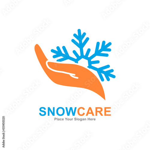 Snow care logo vector template. Suitable for business, hand symbol, ecology, nature