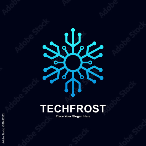frost tech logo vector template. Suitable for technology business, digital snowflake