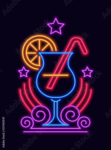 Neon sign for night club with cocktails and drinks