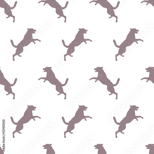 Seamless pattern. Jumping east european shepherd puppy isolated on white background. Dog silhouette. Endless texture. Design for wallpaper, fabric.
