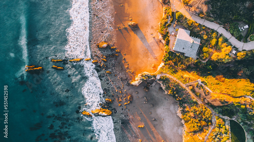 Aerial View Of Sunset on a beach in Malibu, California, USA photo