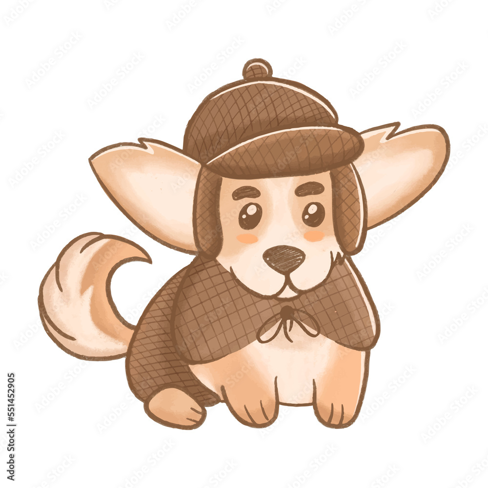 Cute corgi dog in detective outfit illustration Cute corgi dog in detective outfit illustration