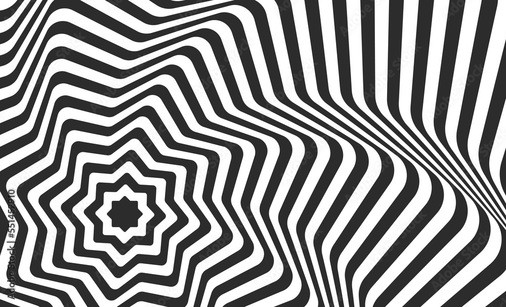 Abstract wavy pattern of black and white lines. Op art vector illustration. Abstract wavy pattern of black and white lines. Op art vector illustration.