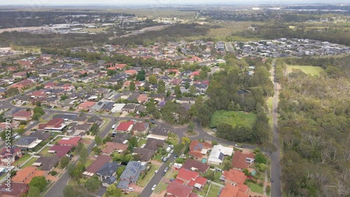 Aerial drone view of Voyager Point in South West Sydney, NSW Australia showing development of housing and parks   photo