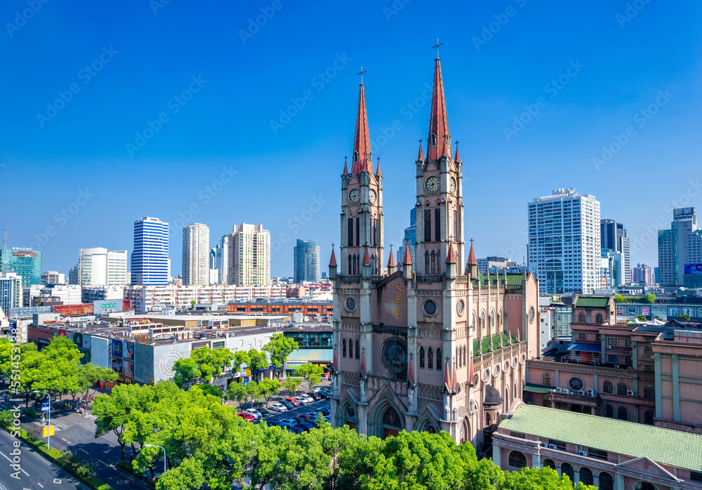 Fototapeta premium A view of the Catholic Church at Tianyi Square in Ningbo, Zhejiang Province, China