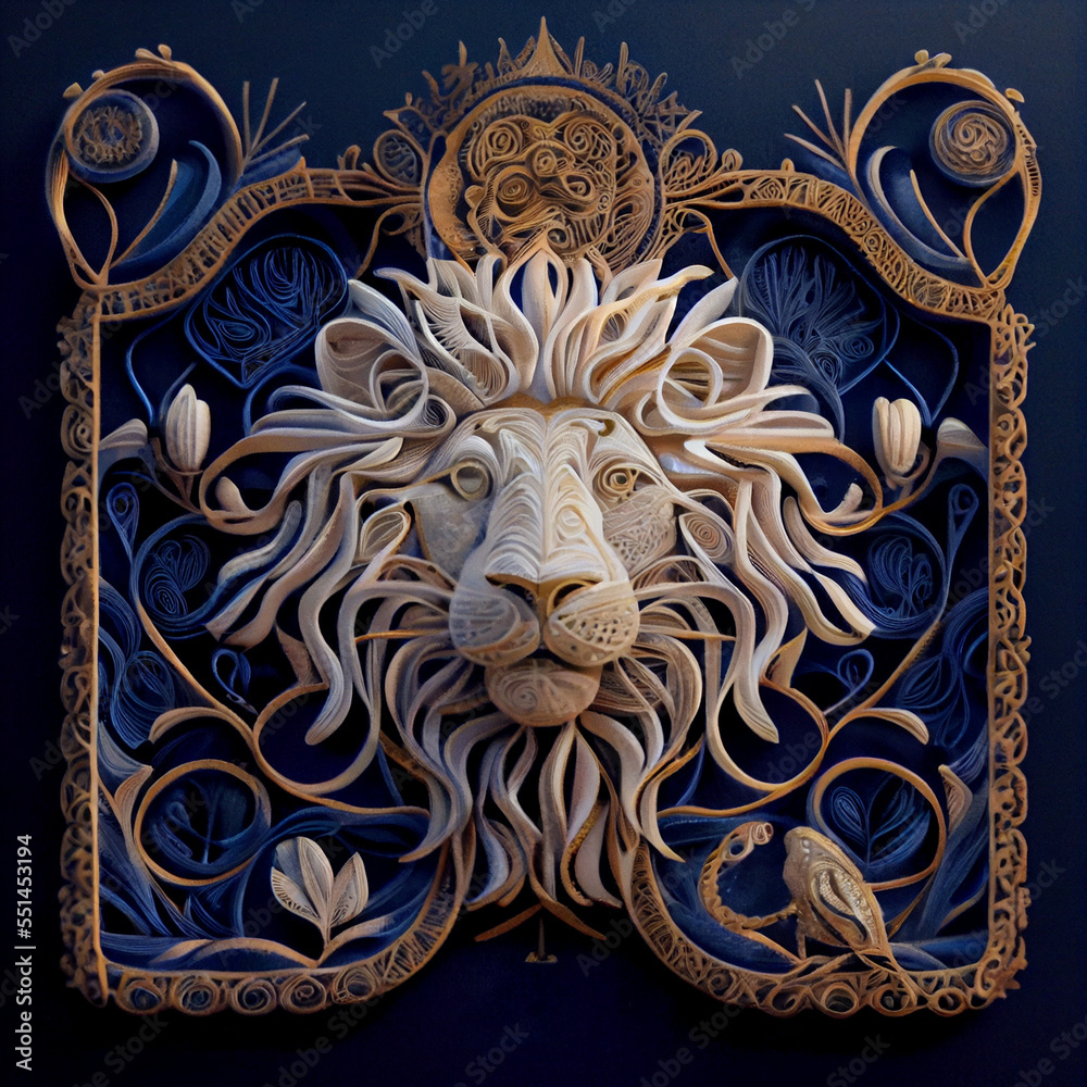 Intricate Design of Lion's Head in Paper Cut. Generative AI