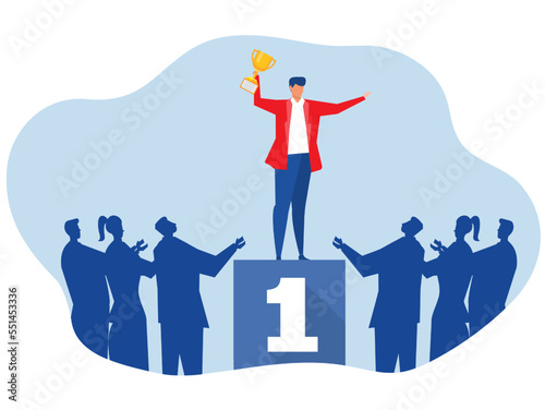 Businessman winners Successful concept,Businessman standing on the winners with shadow Lots of thumbs up hands  Happy first winner Vector illustration