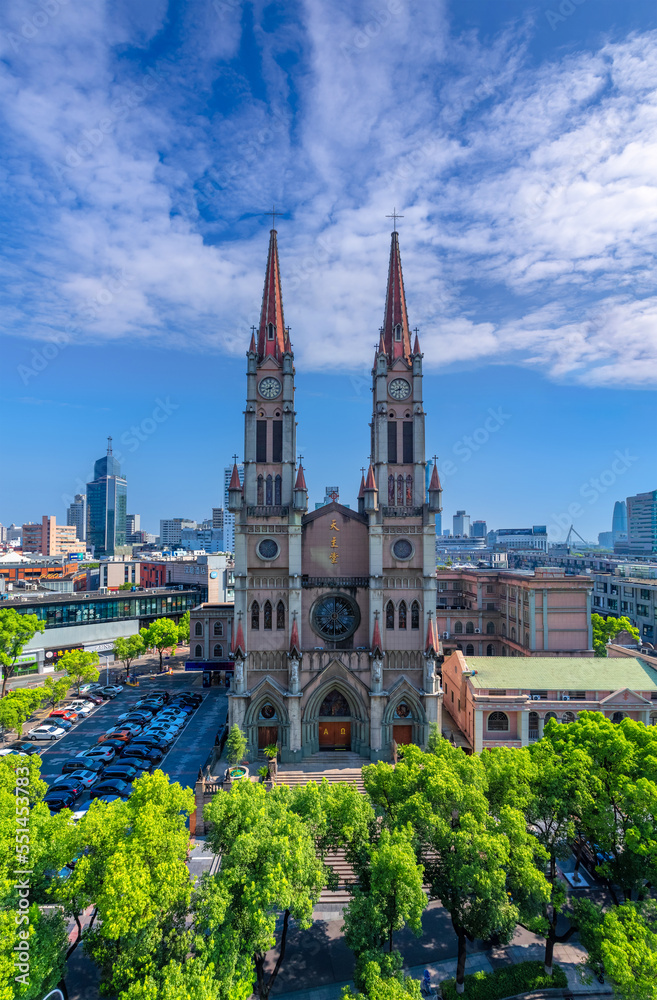 A view of the Catholic Church at Tianyi Square in Ningbo, Zhejiang Province, China