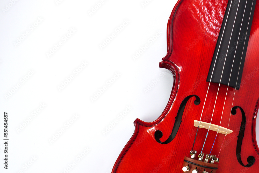Obraz premium Close up of Violin Against on white background with copy space. Instrument and musical concept.