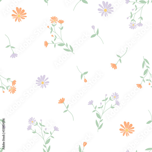 Floral seamless vector pattern. Cute background in a small flower. Multicolored botanical print. Wildflowers. Flower meadow.