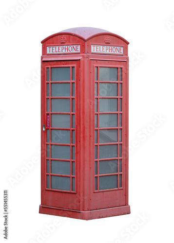 Red phone booth box container isolated on white background