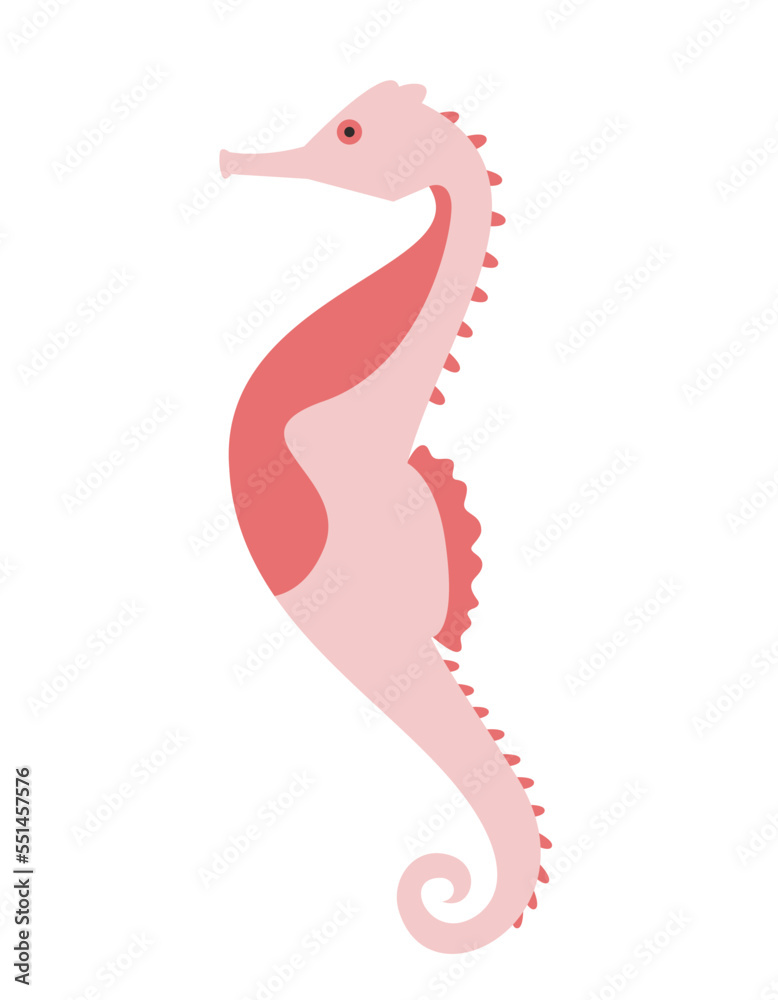 Fototapeta premium Red seahorse in flat style. Beautiful underwater inhabitant.