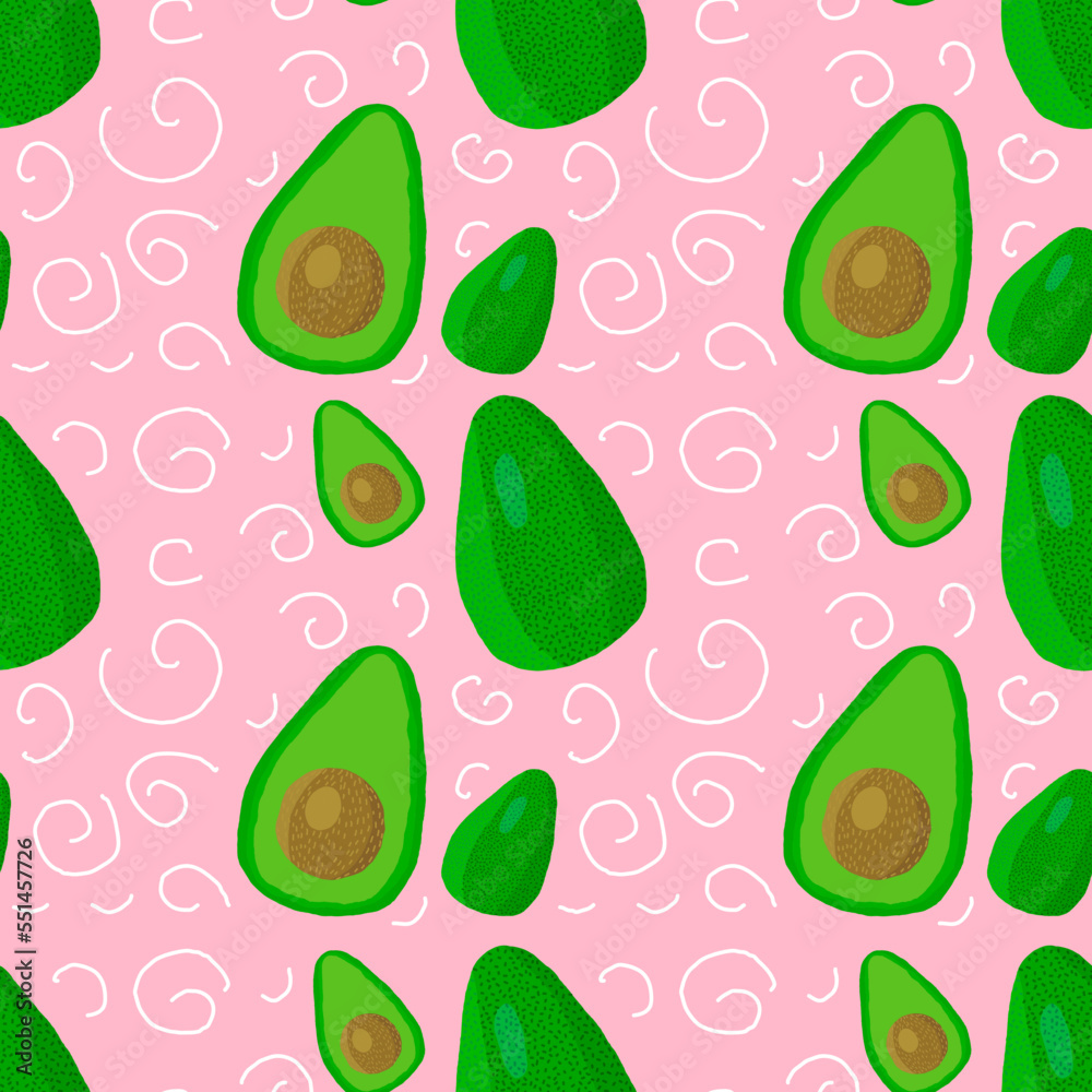 A seamless pattern of cute hand drawn avocado. Good for any project.