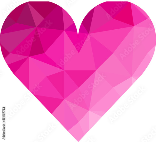 Pink heart gradient polygon on transparent background.