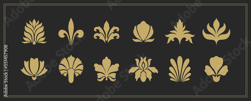 Text boarder divider for printing in typography. Floral elegant motif in silhouette. Art deco mirrored palmette.